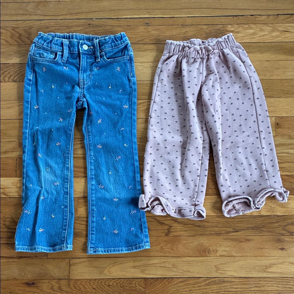 Little Girls Spring Pants Bundle 6 Zara Floral Cute Ruffle Jeans Flare Girly